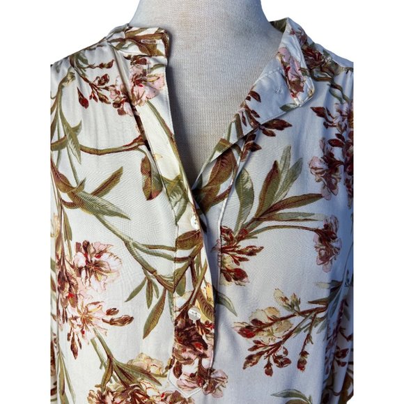 HM Shirt Dress Size 14 White Beige Floral Long Sleeve Mini Button Bohemian - Picture 7 of 13